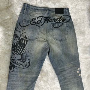 Ed Hardy Denim Jeans Tattoo Print Death Before Dishonor